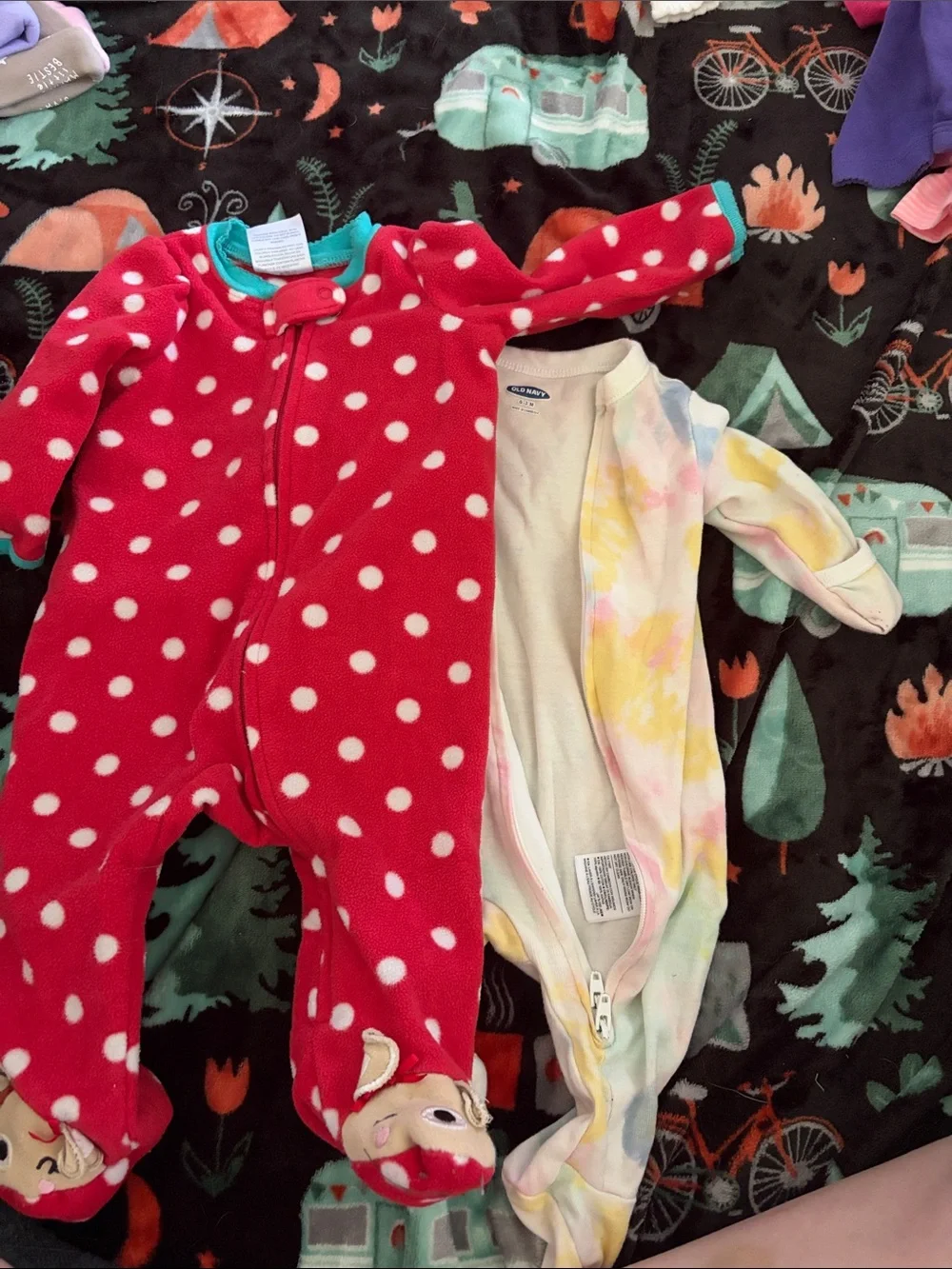 Unbranded Kids Red Polka Dot and Cream Floral One-Piece Pajama Set